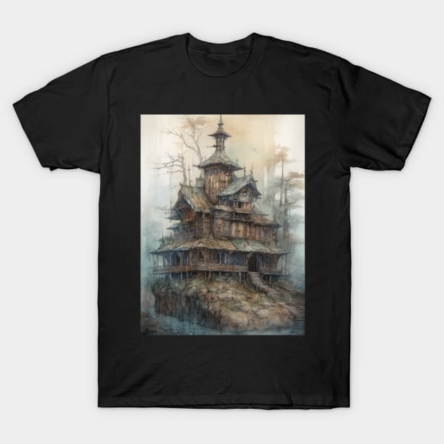 Gothic Futurism House in the Old Ancient Woods T-Shirt by podartist